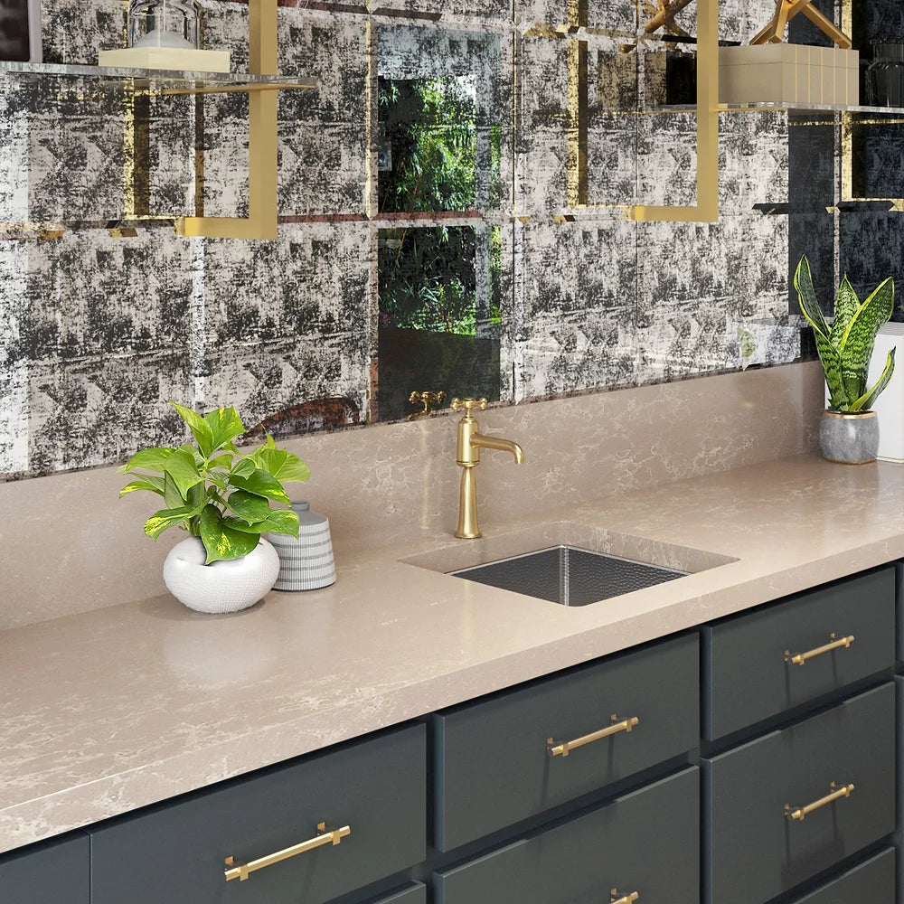 Nantucket Pro Bar/Prep sink in modern green and sand colored kitchen