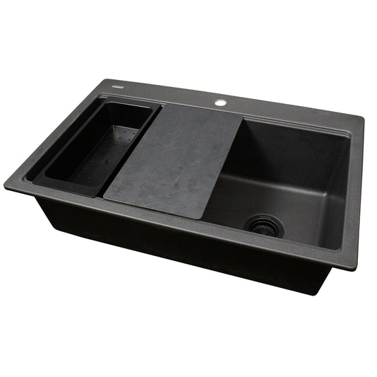 Nantucket PR3322PS-BL black granite workstation sink
