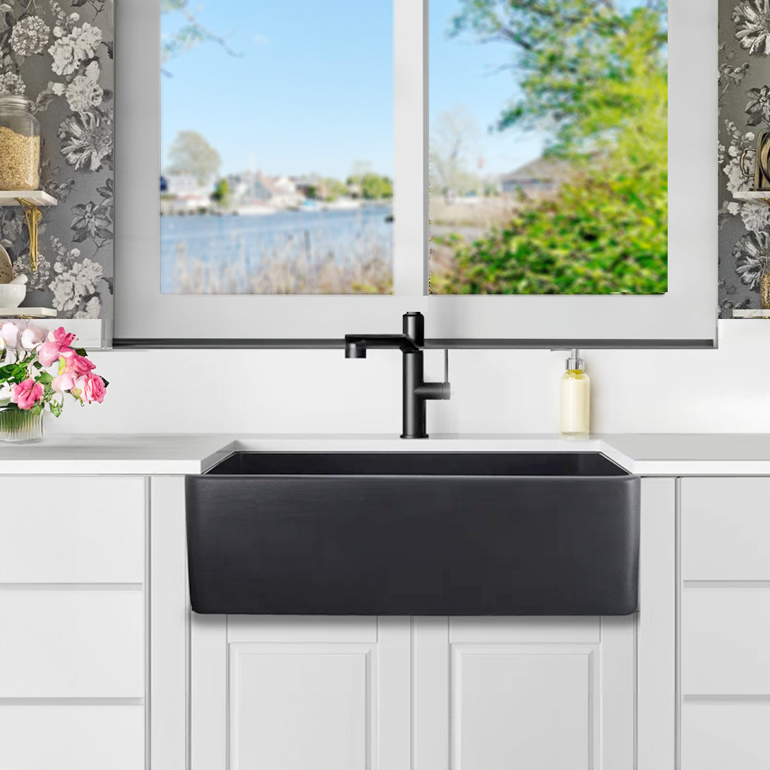 Nantucket FCFS3020S-MatteBlack fireclay sink, view 3