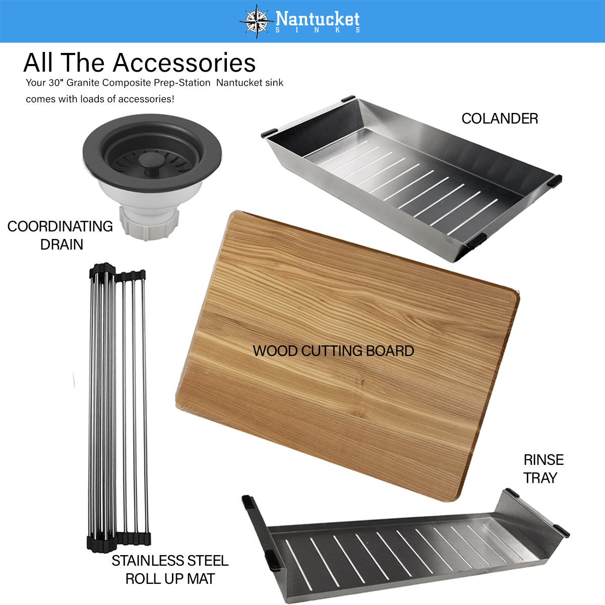 Nantucket PR3019PS-BL black granite workstation sink, view 12