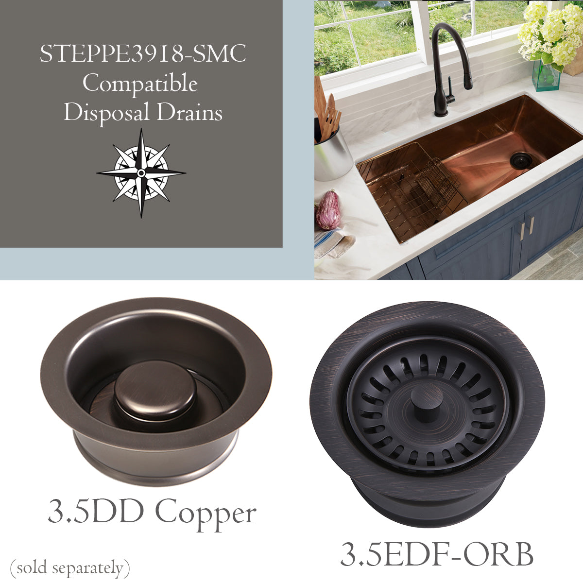 Nantucket STEPPE3918-SMC smooth copper sink, view 12