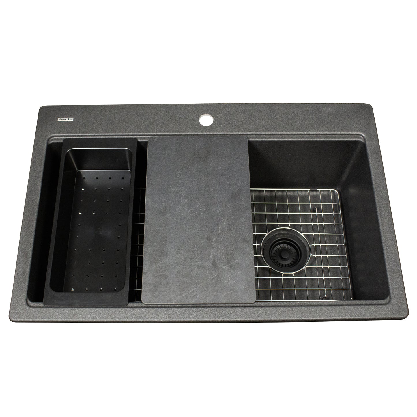 Nantucket PR3322PS-BL black granite workstation sink, view 4