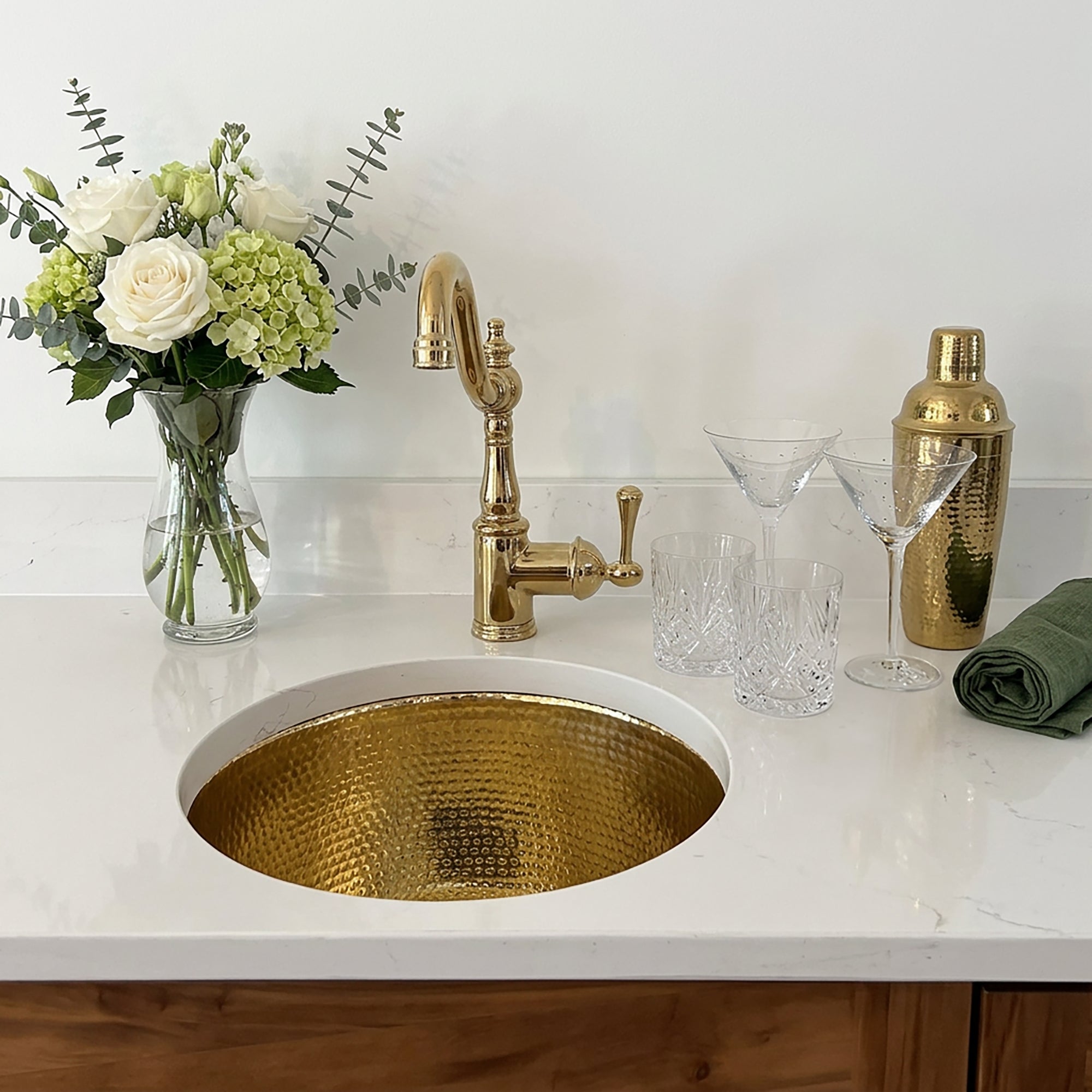 Nantucket RS15-UB round hammered brass bar sink, view 11