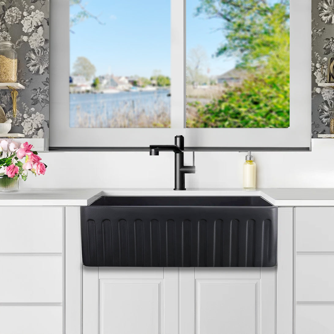 Nantucket FCFS3020S-MatteBlack fireclay sink, view 8
