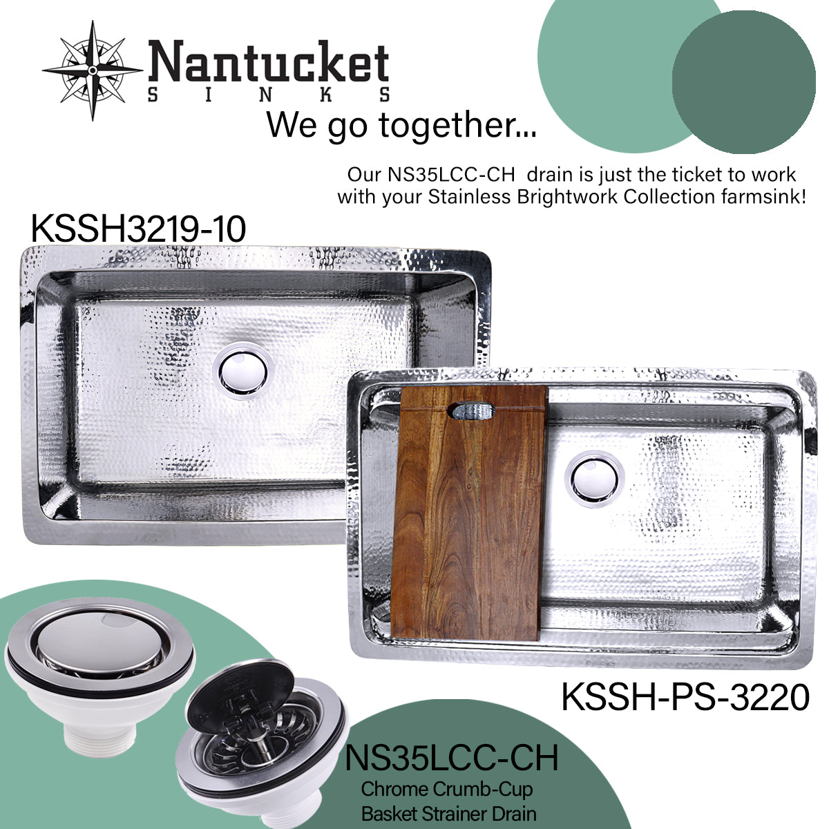 Nantucket KSSH-PS-3220 hammered stainless sink, view 10