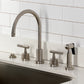 Kingston Brass KS8723KNLBS Convergent Double-Handle Widespread Kitchen Faucet with Knurled Handle and Brass Sprayer, Antique Brass