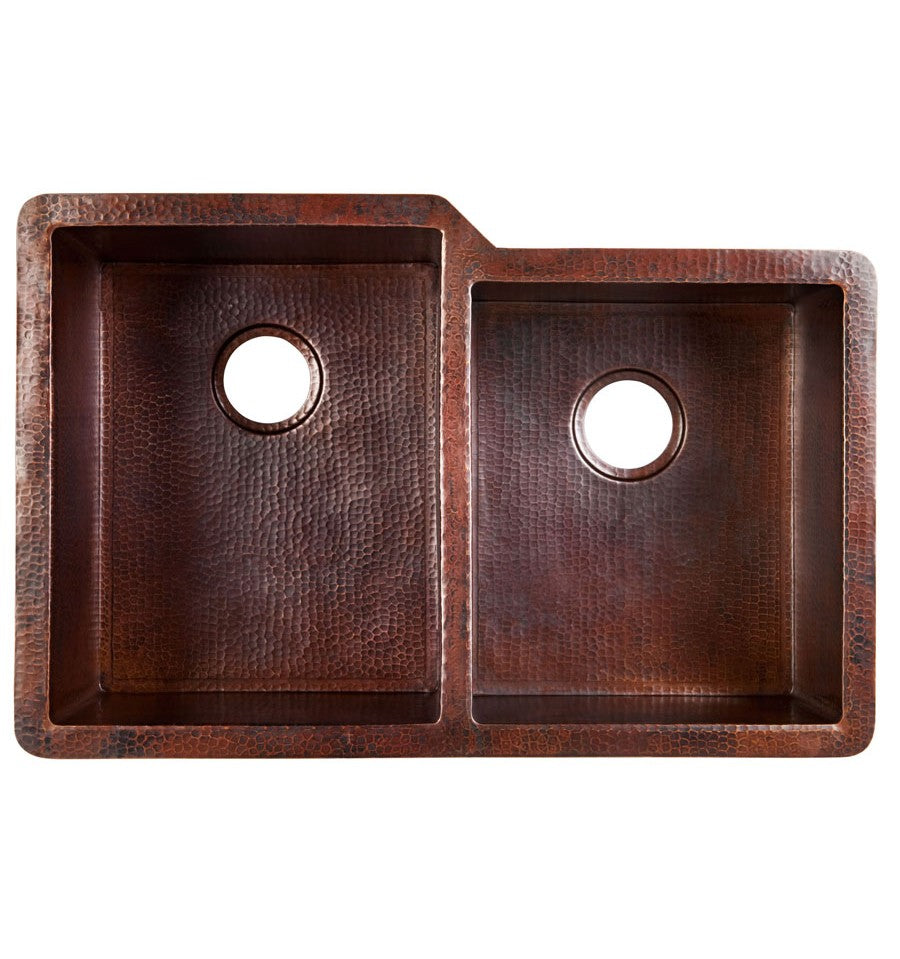 Thompson Hidalgo 31" Hammered Aged Copper 60/40 Double Bowl Kitchen Sink - KDU-6040BC - view 3
