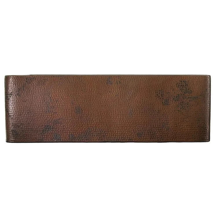 Thompson Cardenas 33" Aged Copper Farmhouse Kitchen Sink - 2KS top view showcasing the textured aged copper finish.