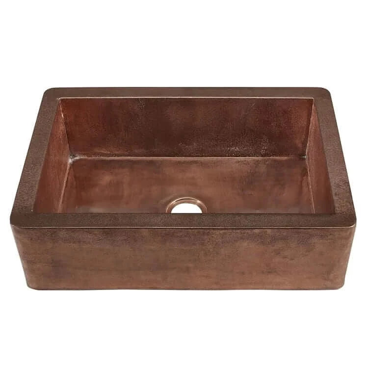 Thompson Kahlo 33" Handcrafted Copper Farmhouse Kitchen Sink - 2KS-RG in rose gold finish with wheat hammered texture.