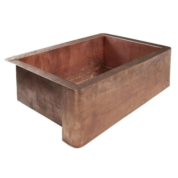 Thompson Kahlo 33" Handcrafted Copper Farmhouse Kitchen Sink - 2KS-RG showcasing a wheat hammered texture and rose gold finish.