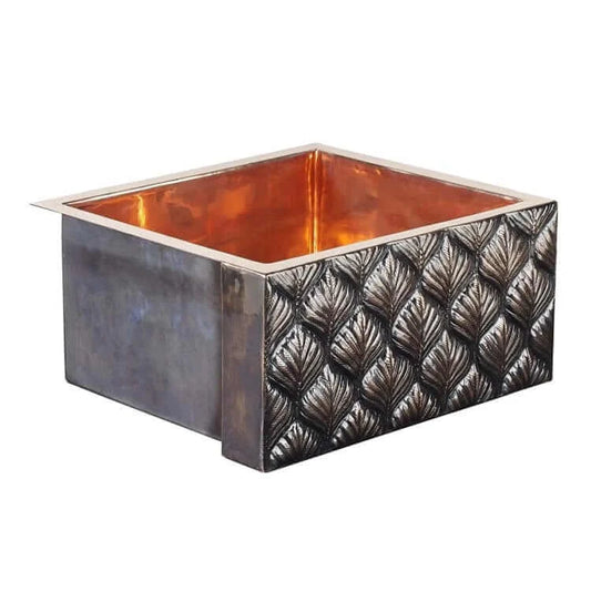 Thompson Kahlo 17" Handcrafted Rose Gold/Black Nickel Cordate Kitchen Sink - KPA-1715C with heart-shaped leaf texture.