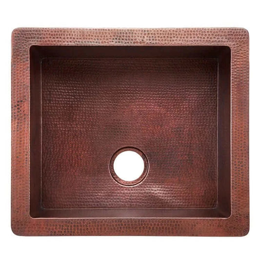 Thompson Cardenas 25" Aged Copper Farmhouse Kitchen Sink - KSA-2522BC with a hand hammered finish.