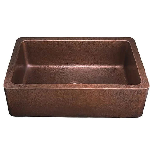 Thompson Quiroga 33" Antique Copper Farmhouse Sink - KSA-3322AH showcasing seamless single bowl design.