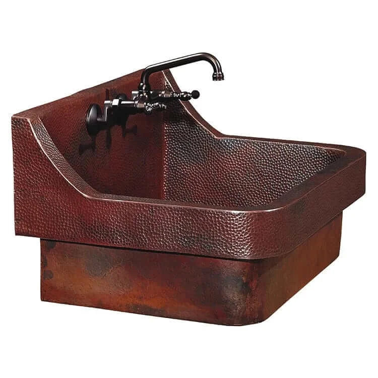 Thompson Diaz 30" Hammered Aged Copper Single Bowl Kitchen Sink - KSD-3022BC with artistic design and fixtures.