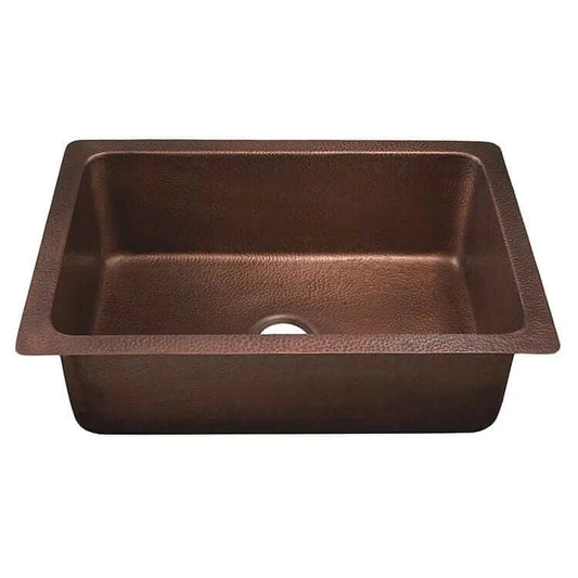 Thompson Villa 30" Hammered Antique Copper Single Bowl Kitchen Sink - KSU-3020AH, showcasing its elegant hammered finish and design.