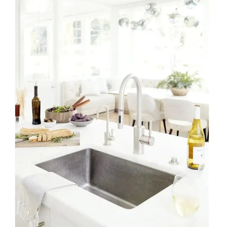 Thompson Villa 30" Hammered Stainless Steel Single Bowl Kitchen Sink - KSU-3020HSS showcased in a modern kitchen.