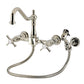 Kingston KS1243ZXBS Millennium Two-Handle Wall Mount Bridge Kitchen Faucet with Brass Sprayer, Antique Brass