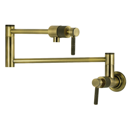 Kingston Brass KS4103KNL Convergent Wall Mount Pot Filler Faucet with Knurled Handle, Antique Brass