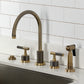 Kingston Brass KS8723KNLBS Convergent Double-Handle Widespread Kitchen Faucet with Knurled Handle and Brass Sprayer, Antique Brass