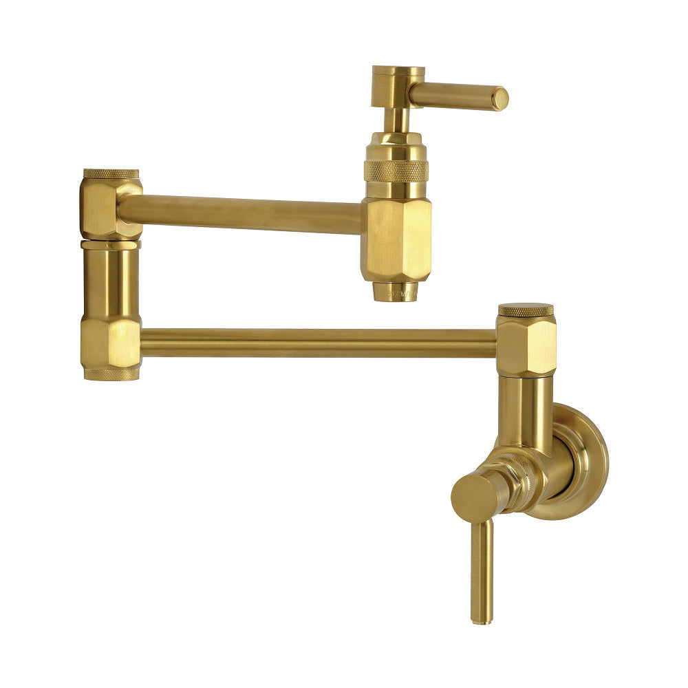 Kingston Brass KS5103DL Concord Wall Mount Pot Filler Faucet, Antique Brass with a stylish brushed brass finish.
