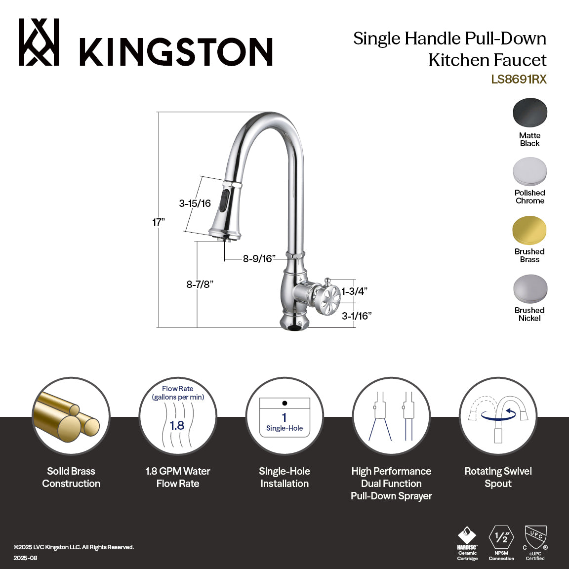 Kingston Brass LS8693RX Belknap Pull-Down Kitchen Faucet