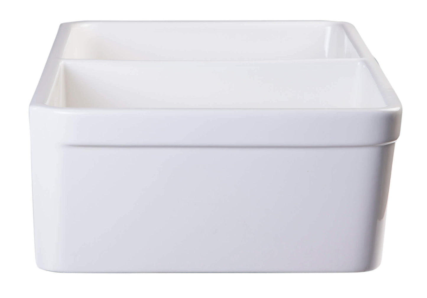 ALFI brand AB512 32" Double Bowl Fireclay Farmhouse Sink with equal bowl configuration in white