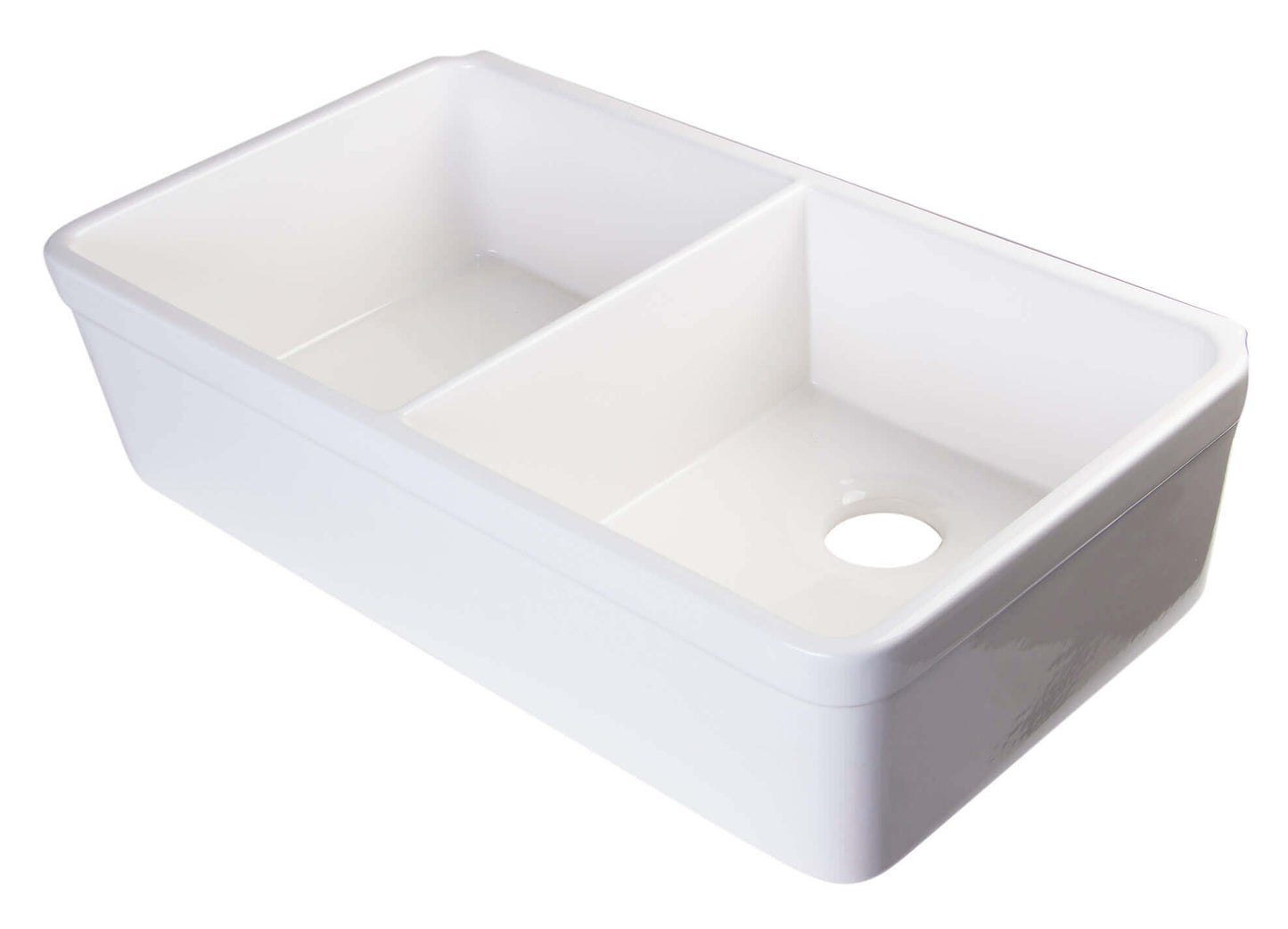 ALFI brand AB512 32" Double Bowl Fireclay Farmhouse Sink in white with equal bowl configuration.
