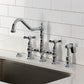 Kingston KS3277BEXBS Essex Bridge Kitchen Faucet with Brass Sprayer, Brushed Brass installed in a kitchen.