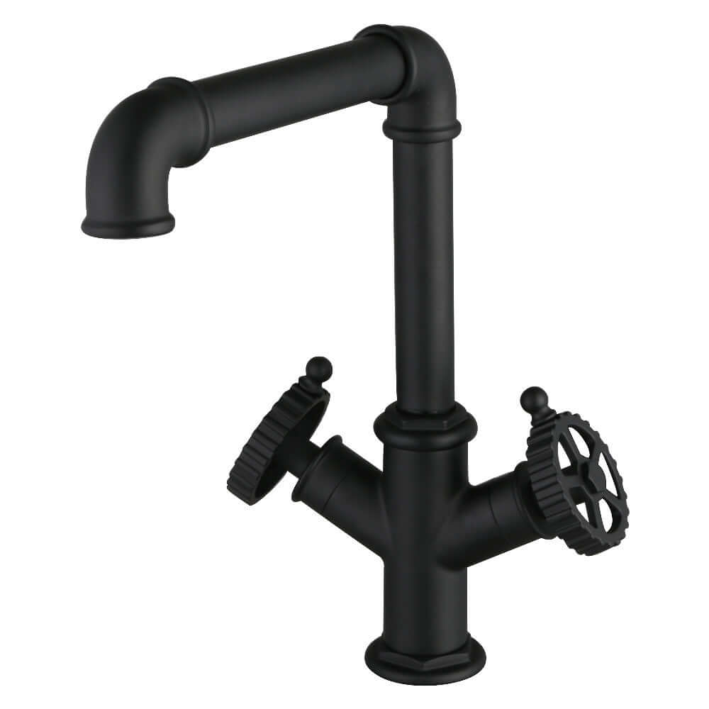 Kingston LS6503CG Fuller Two-Handle Single-Hole Kitchen Faucet, Brushed Brass with industrial matte black finish