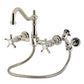 Kingston KS1243NXBS Hamilton Two-Handle Wall Mount Bridge Kitchen Faucet with Brass Sprayer, Antique Brass in polished nickel finish