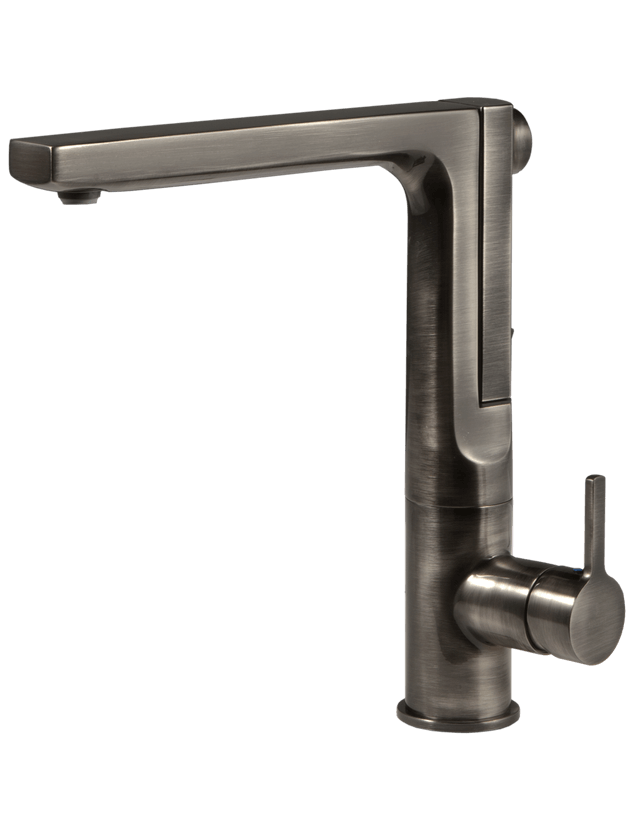 HOUZER ASCEND Matte Black Integrated Single Handle Pull-Up Kitchen Faucet in a contemporary design.