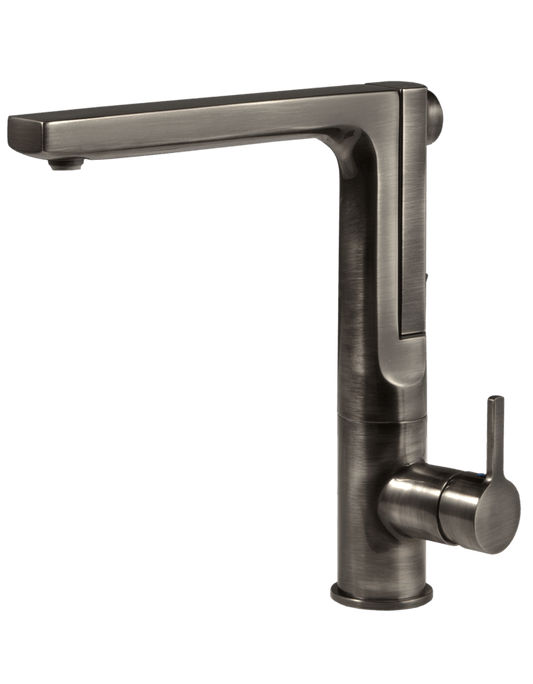 HOUZER ASCEND Matte Black Integrated Single Handle Pull-Up Kitchen Faucet in a contemporary design.