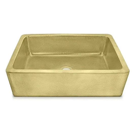 Thompson Quiroga 33" Hammered Semi-Satin Brass Farmhouse Kitchen Sink - KSA-3322HPB showing its elegant hammered brass finish.