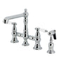 Kingston KS7277BPLBS Bel-Air Bridge Kitchen Faucet with Brass Sprayer, Brushed Brass in polished chrome finish.