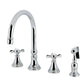 Kingston Brass KS2798BEXBS Essex Double-Handle Widespread Kitchen Faucet with Brass Sprayer, Brushed Nickel
