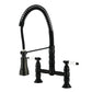Kingston Brass GS1273BPL Bel-Air Double-Handle Deck-Mount Pre-Rinse Bridge Kitchen Faucet, Antique Brass with Matte Black finish