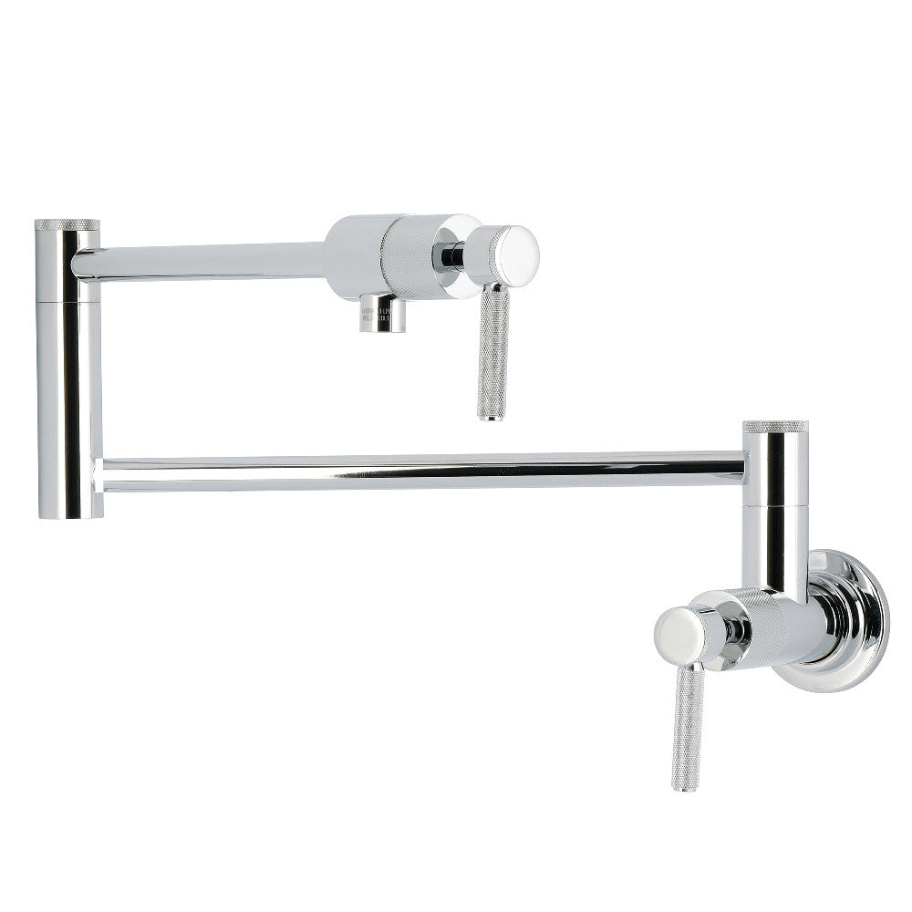 Kingston Brass KS4103KNL Convergent Wall Mount Pot Filler Faucet with Knurled Handle, Antique Brass side view