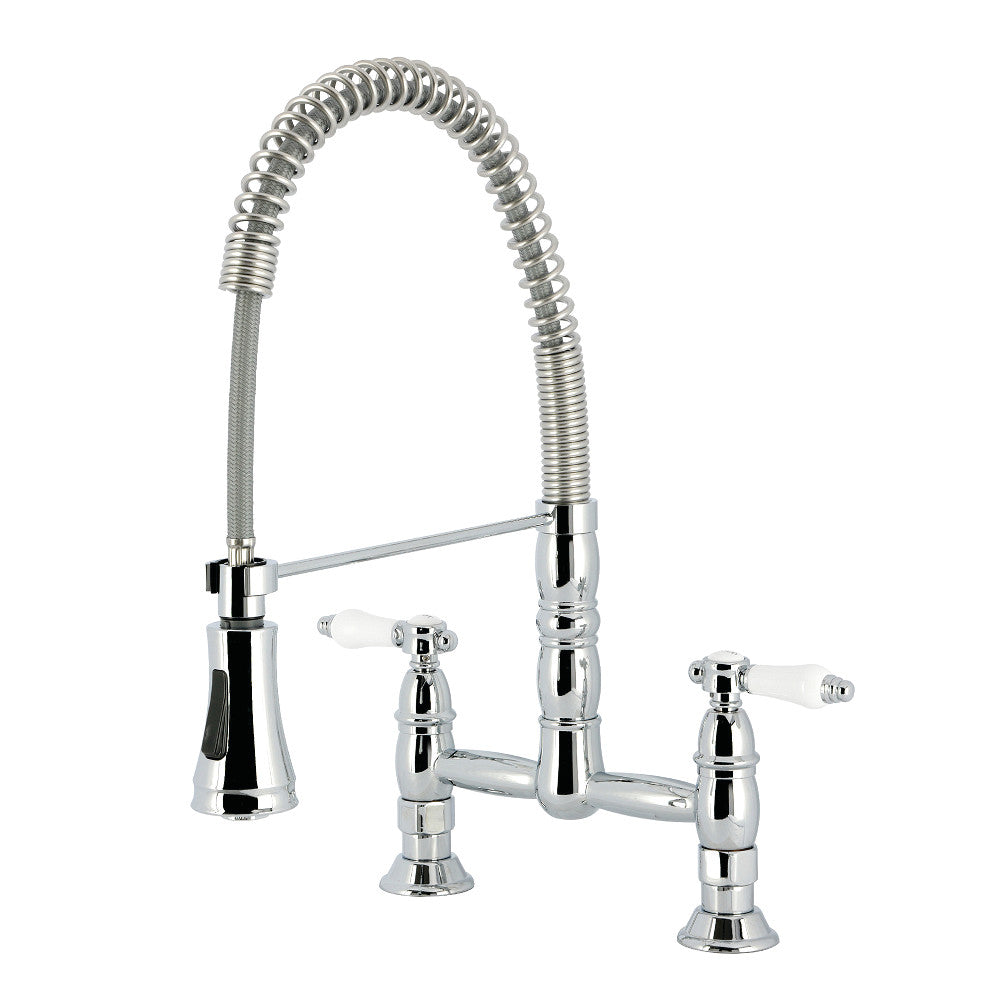 Kingston Brass GS1273BPL Bel-Air Double-Handle Deck-Mount Pre-Rinse Bridge Kitchen Faucet, Antique Brass