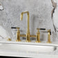 Kingston KS8287CKLBS Kaiser Bridge Kitchen Faucet with Brass Sprayer, Brushed Brass on marble countertop.