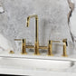 Kingston KS8287DLBS Concord Bridge Kitchen Faucet with Brass Sprayer, Brushed Brass in a modern kitchen setting.