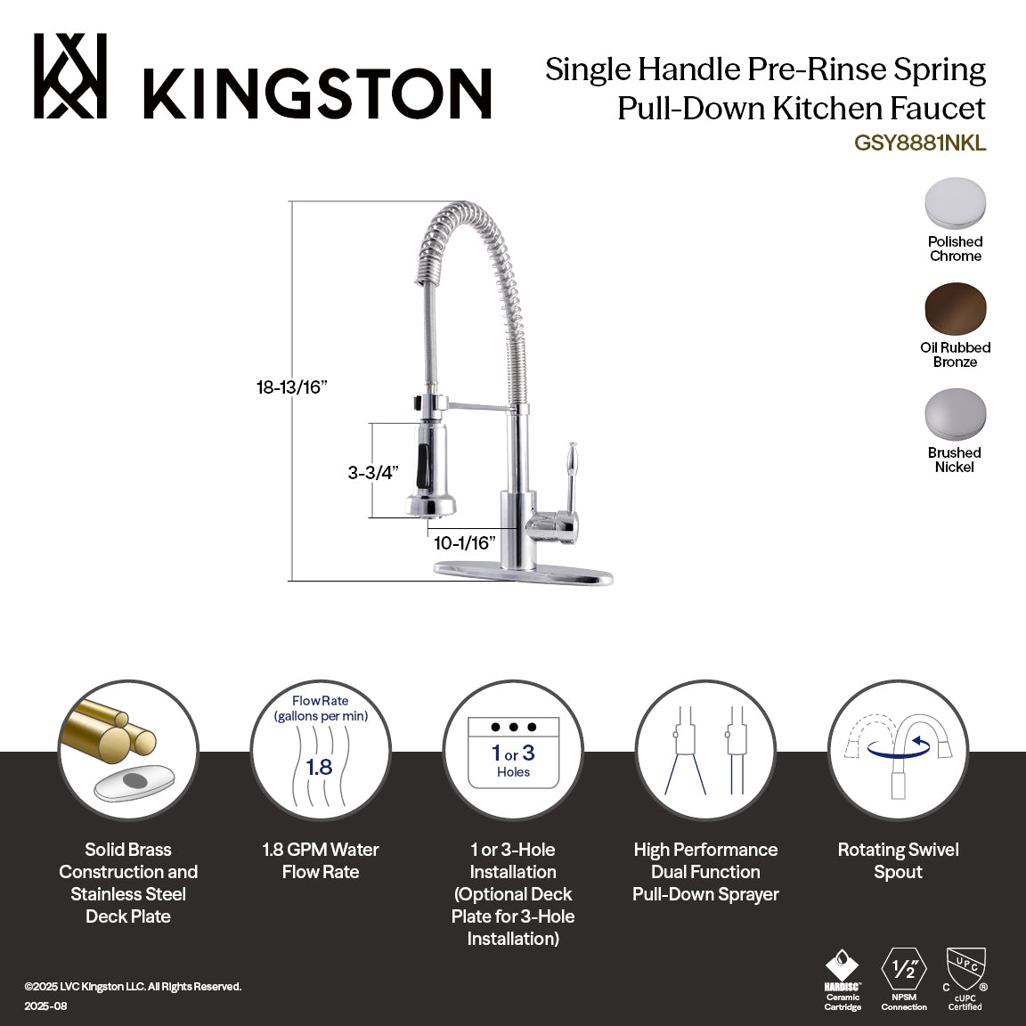 Gourmetier GSY8888NKL Nustudio Single-Handle Deck-Mount Pre-Rinse Kitchen Faucet, Brushed Nickel features.