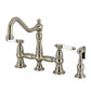 Kingston KS3277BPLBS Bel-Air Bridge Kitchen Faucet with Brass Sprayer, Brushed Brass in elegant design.