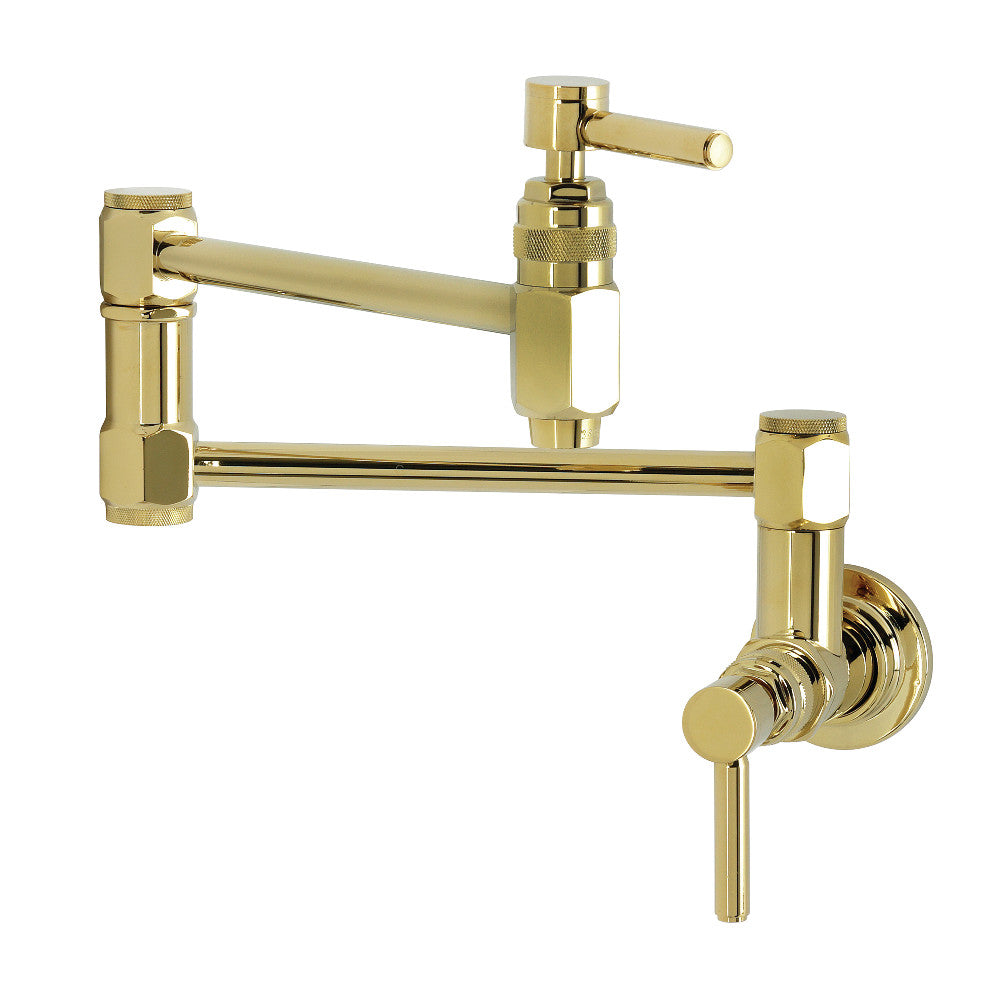 Kingston Brass KS5103DL Concord Wall Mount Pot Filler Faucet, Antique Brass with stylish lever handles.