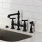Kingston KS7277BEXBS Essex Bridge Kitchen Faucet with Brass Sprayer, Brushed Brass in a modern kitchen setting