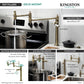 Kingston Brass KS3703BPL Bel-Air Deck Mount Pot Filler Faucet, Antique Brass in kitchen with pot on stove.