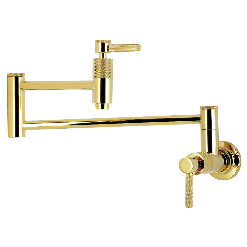 Kingston Brass KS8103KNL Convergent Wall Mount Pot Filler Faucet with Knurled Handle, Antique Brass