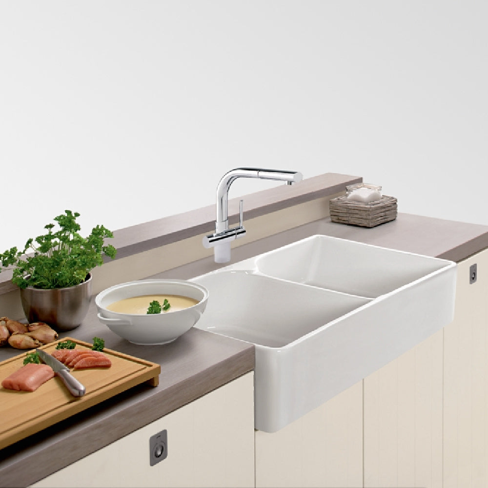 Franke Manor House 36" Double Bowl Farmhouse Fireclay Sink lifestyle image