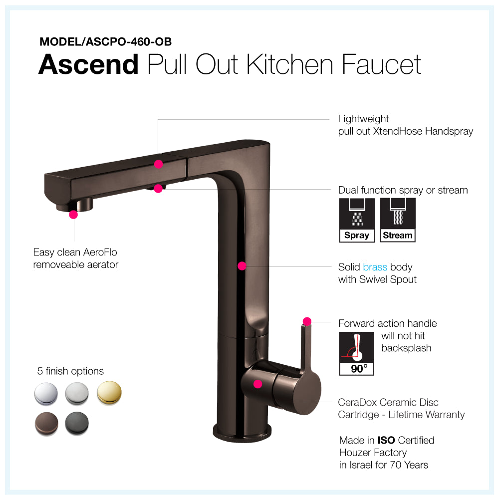 HOUZER ASCEND Oil Rubbed Bronze Single Handle Pull-Out Kitchen Faucet - ASCPO-460-OB