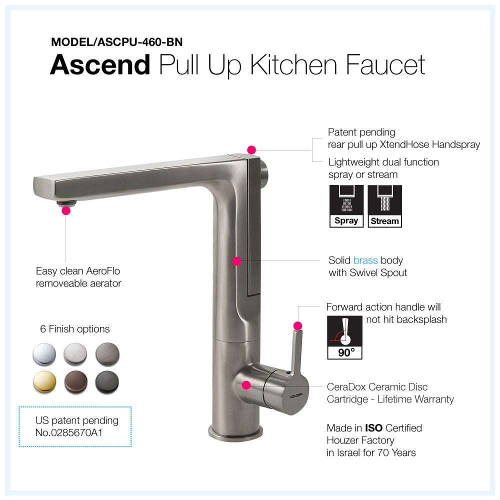 HOUZER ASCEND Matte Black Integrated Single Handle Pull-Up Kitchen Faucet - ASCPU-460-MB