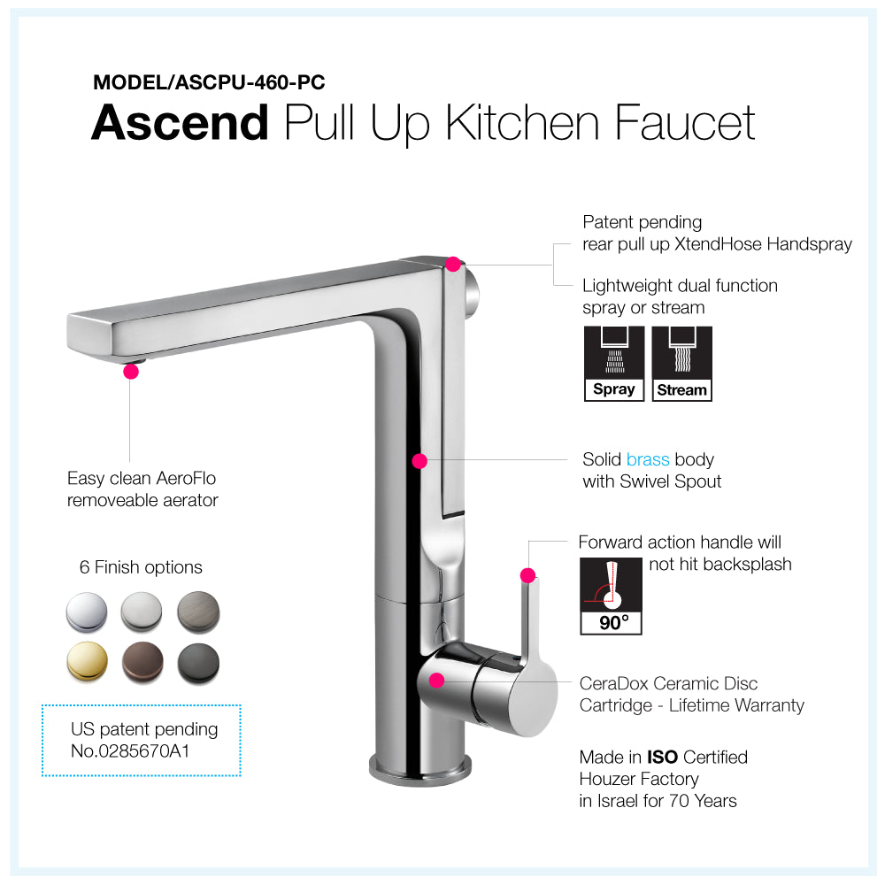 HOUZER ASCEND Matte Black Integrated Single Handle Pull-Up Kitchen Faucet - ASCPU-460-MB